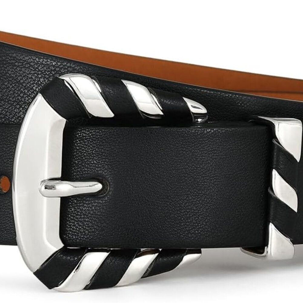 Women Belt Leather Silver Buckle Waist Dress Casual Stylish Accessories